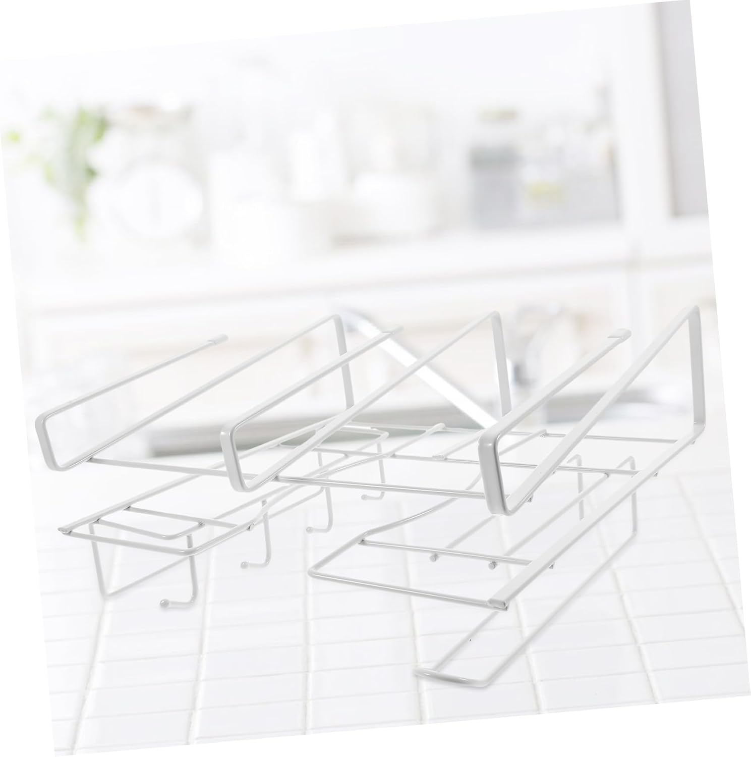 OUNONA Cabinet Mug Holder Iron Multi-use Storage Rack for Coffee Cups and Utensils Punch Design Space-Saving Organizer for Kitchen and Home Decor White