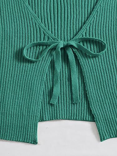 Image of Floerns Women's Tie Front Long Sleeve Rib Knit Shrug Sweaters Cardigan Crop Top