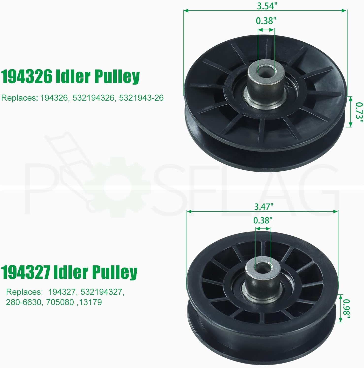 2 Pack 532194326 V-Groove Idler Pulley with 532194327 Idler Pulley 532130969 Belt Replaces 194327 Drive Pulley, Craftsman 194326 for Husqvarna YTH22V46, LGT2654, YTH2348, YTH1542XP Tractors