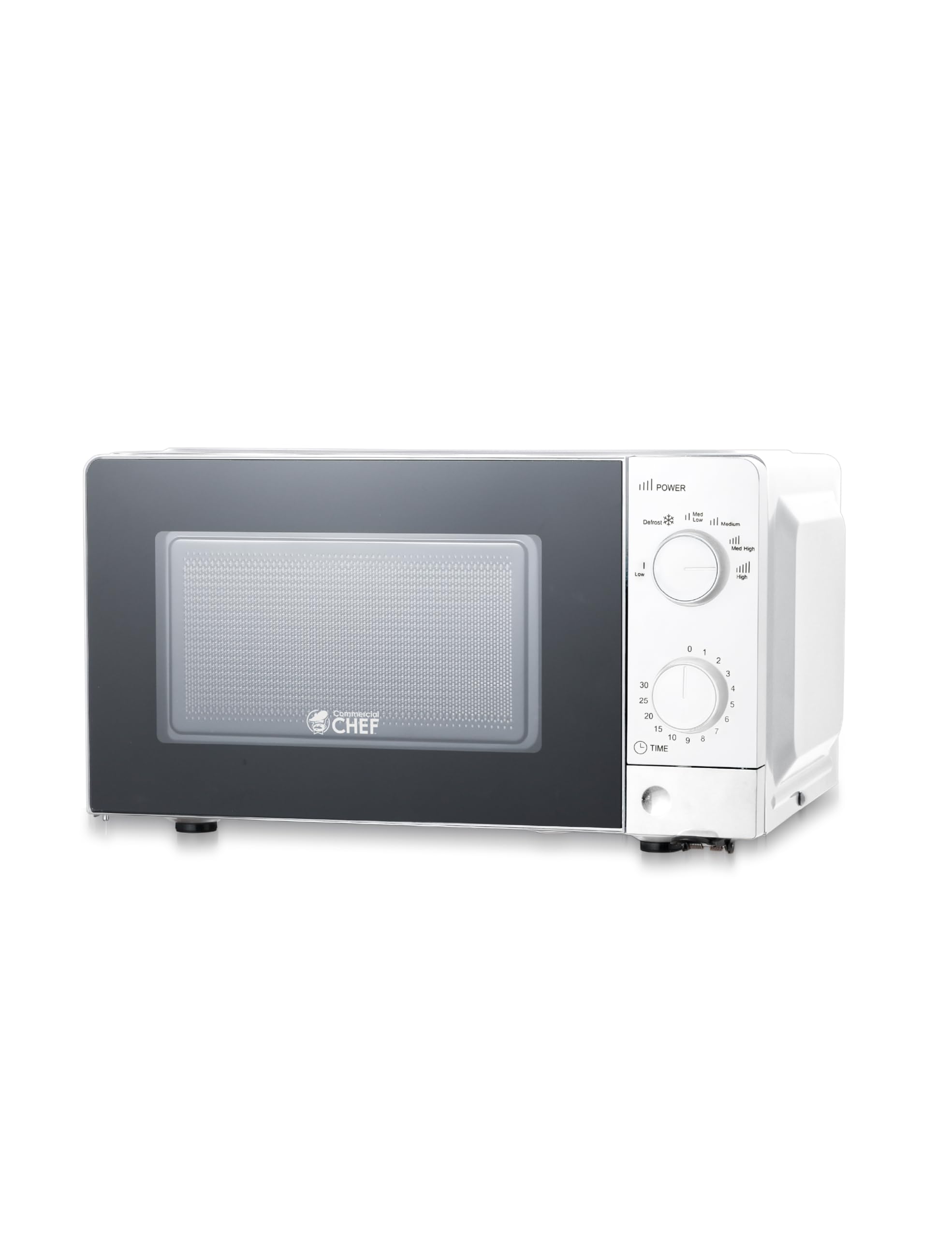 Commercial Chef 0.6 Cu. Ft. Countertop Microwave Oven, Mechanical Dial Controls, 700W, Pull Handle Door, 6 Power Levels, CHM660W, White