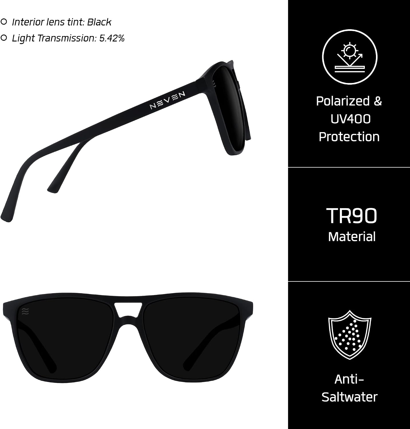 NEVEN IHB Men's Polarized Sunglasses - Modern Double Bridge Rectangle Sunglasses - Fashion Accessories for Aquatic Activities