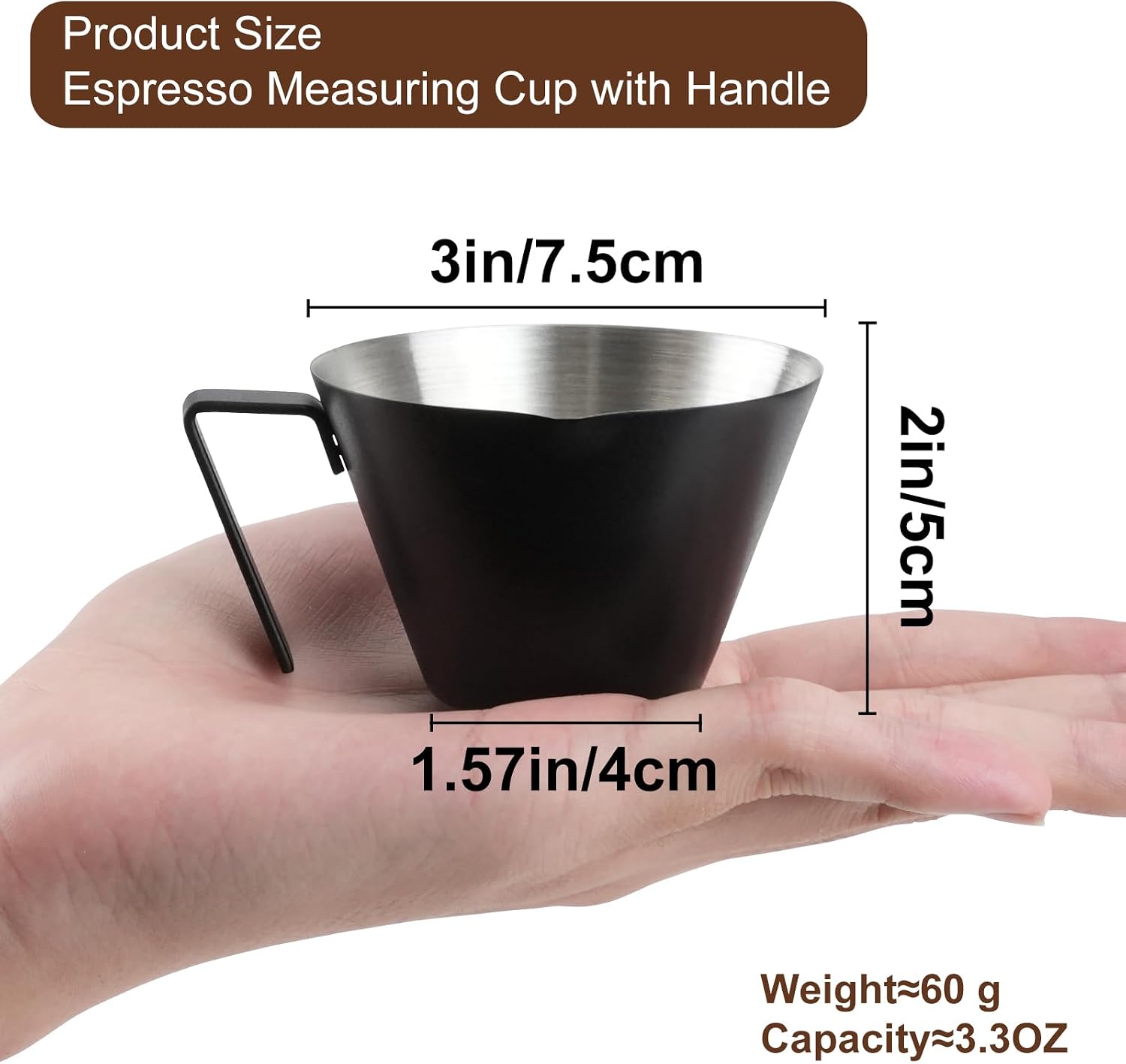 2Pcs Stainless Steel Espresso Cups with Handle, 3.4Oz Black