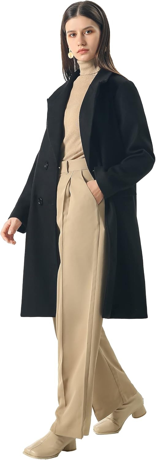 CHARTOU Women's Winter Oversize Lapel Collar Woolen Plaid Double Breasted Long Peacoat Jacket - Image 3