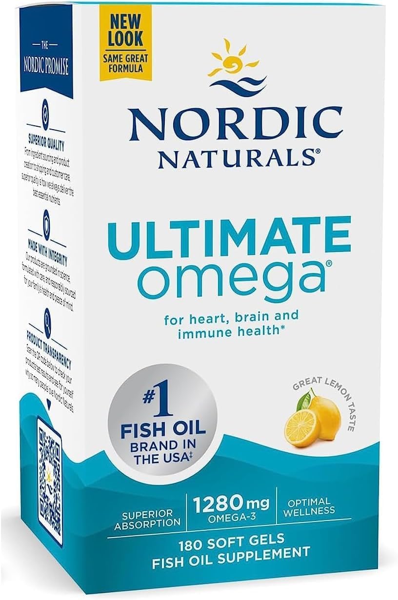 Ultimate Omega, Lemon Flavor - 180 Soft Gels - 1280 mg Omega-3 - High-Potency Omega-3 Fish Oil with EPA & DHA - Promotes Brain & Heart Health - Non-GMO - 90 Servings