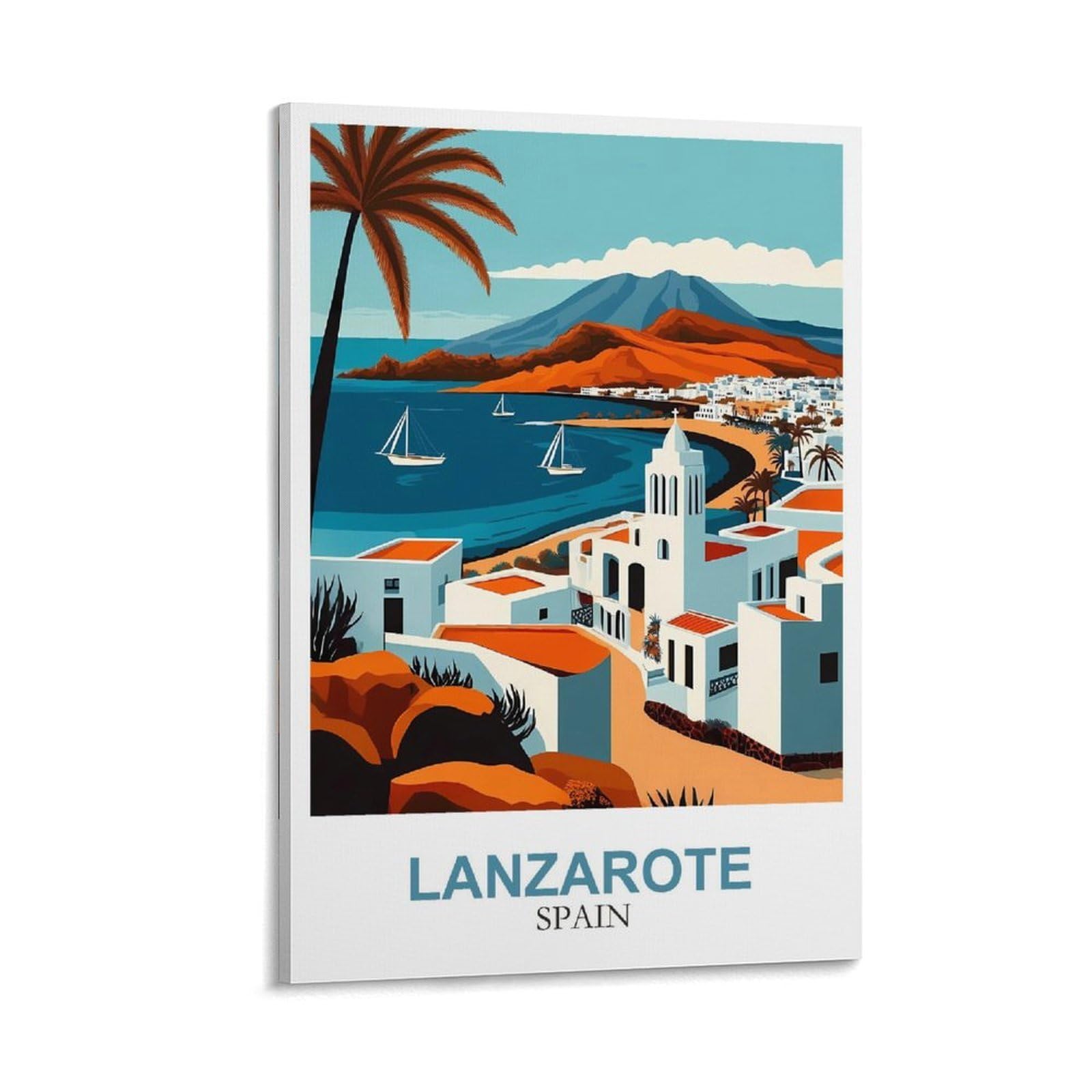 Ymqwjylw Frame-Style Lanzarote Spain Vintage Travel Posters 08X12inch(20X30cm) Canvas Printing Home Decor Wall Art Prints