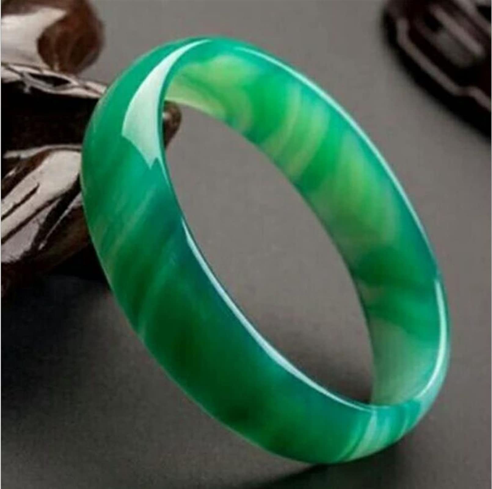 Yzdkj Women's 66-68Mm Natural Green Jade Bracelet Bangle For Hand Carved Bangles Lady Jewelry Charm Bracelet Fashion Accessories 67-68Mm (Gem Color : Green, Metal Color : )