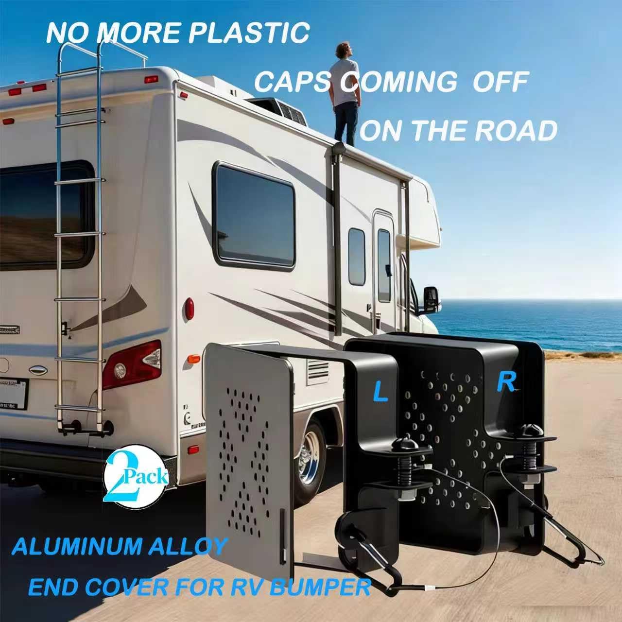 2 Pack Aluminum RV Bumper End Cap, RV bumper covers (Left&Right) Fits Standard 4 Inch Square Camper Bumpers, RV bumper caps No-Insect Vent Holes, Secure Sewer Hose Storage, Travel Trailer Must-Have
