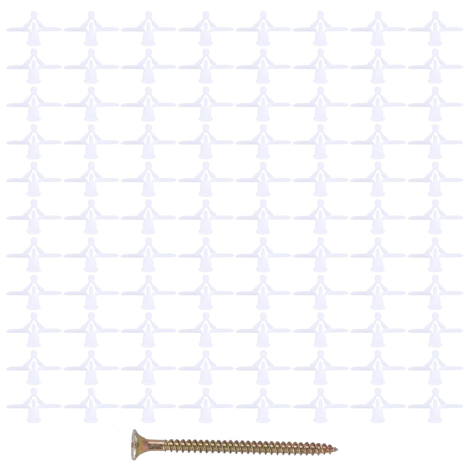100pcs White Plastic Expansion Anchor with Screws for Drywall and Plasterboard, Featuring Firm Fixing Power and Excellent Grip, Creative Shaped Exterior Design for Home Improvement