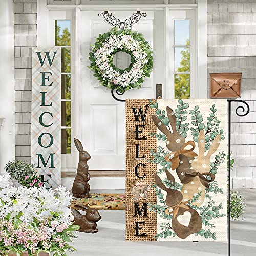Avoin Colorlife Easter Bunnies Garden Flag 12X18 Inch Double Sided Outside, Burlap Brown Rabbits Welcome Yard Outdoor Decoration #TOP2