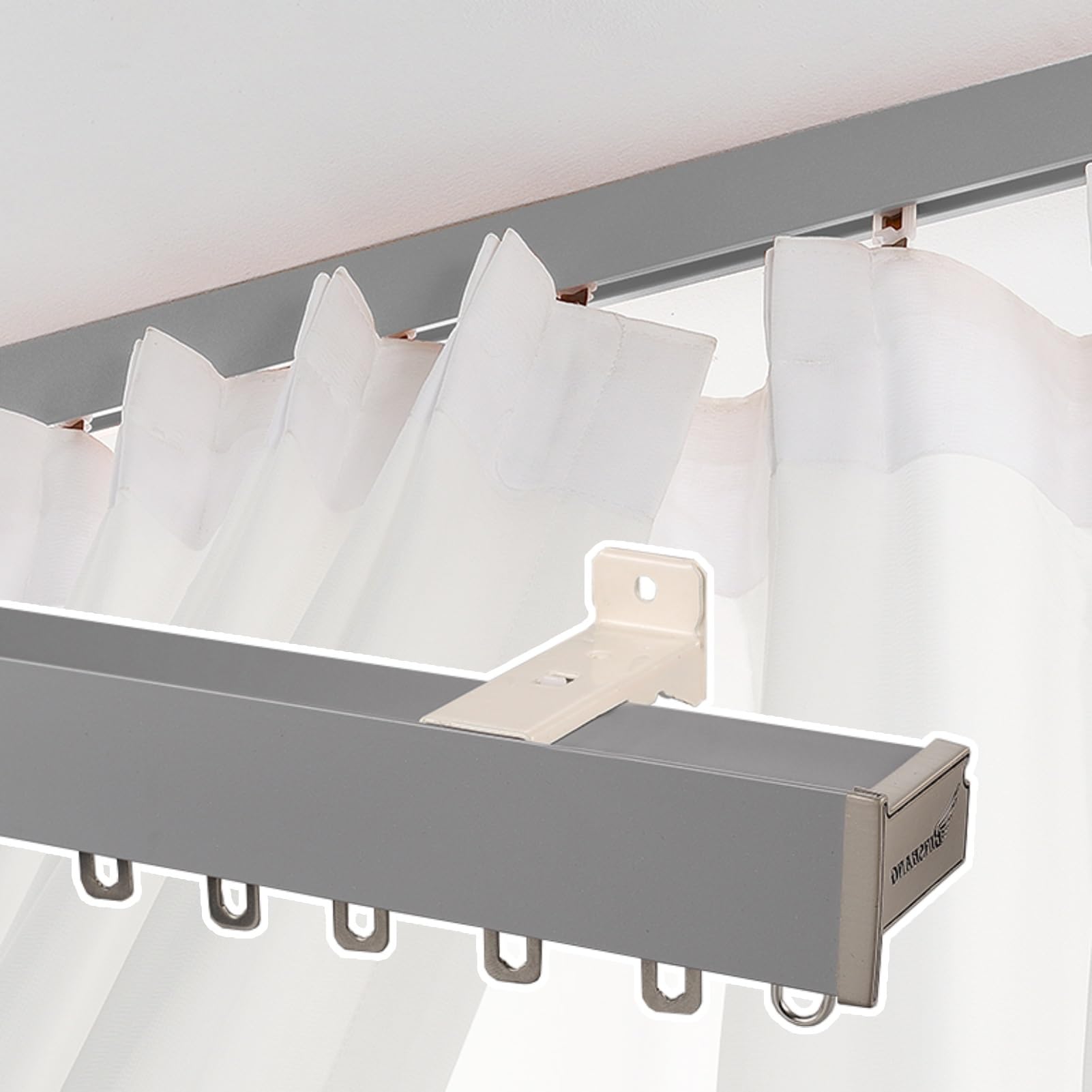 Rail de rideau occultant en alliage d'aluminium gris de 6m avec micro-déflecteur pour la maison