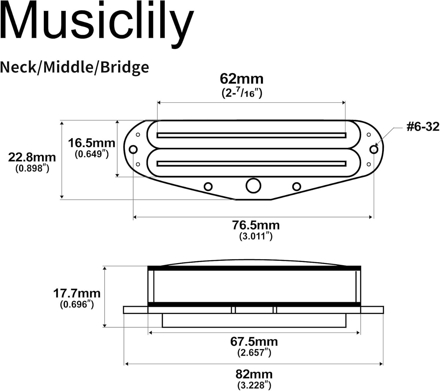 Musiclily Pro ST-DPHA Alnico 5 Rail Blade Single Coil Sized Humbucker Pickups Set 13.2K Super Distortion for Strat Style Electric Guitar, Zebra Body Chrome Rail (Set of 3)