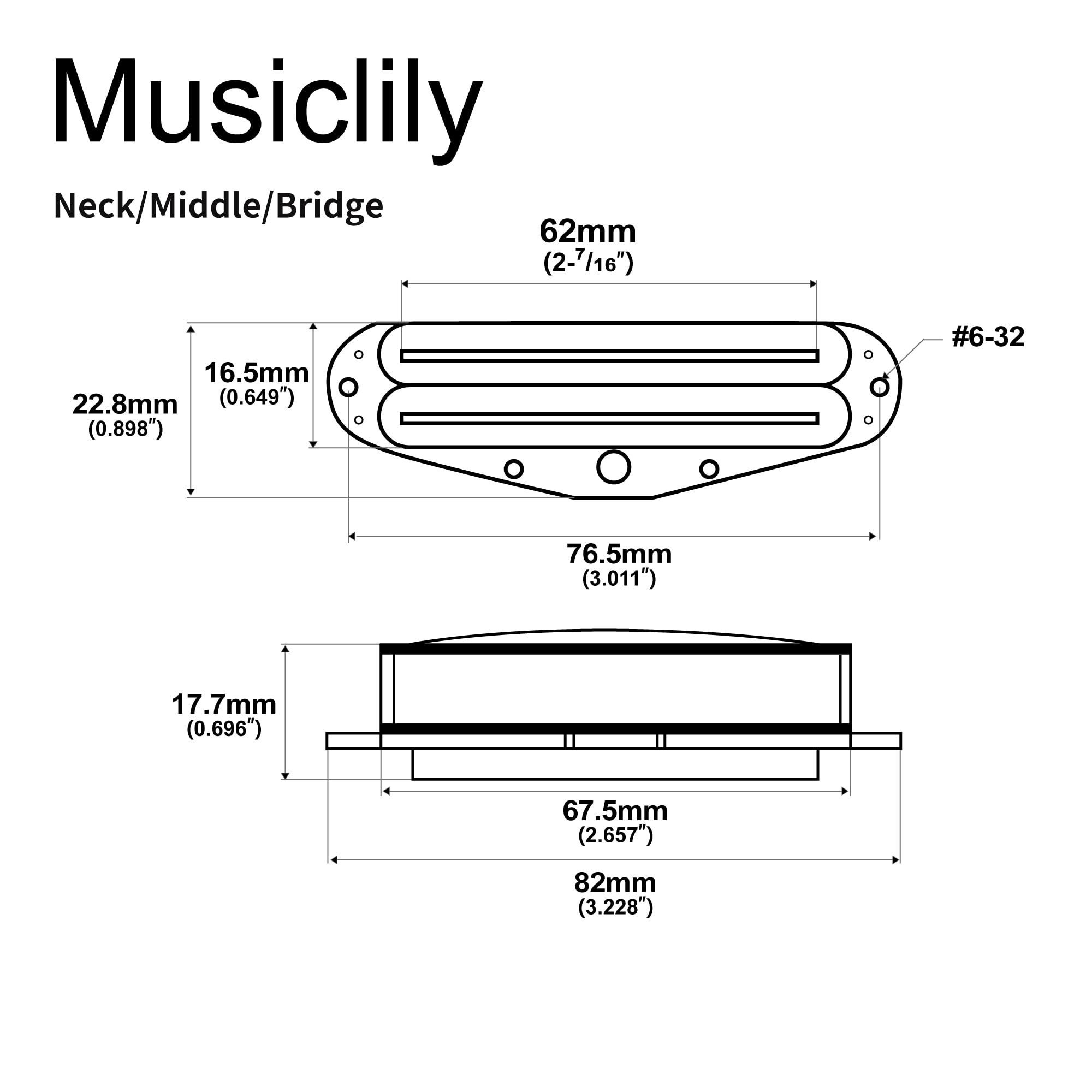 Musiclily Pro ST-DPHA Alnico 5 Humbucker Formato Single Coil Set Bianco 3pz | Rail Blade,Super Distortion, per Chitarra Elettrica tipo Strat,