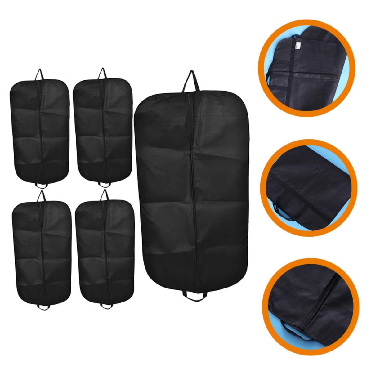 Fundas Protectoras para Ropa 5 Piezas de Tela No Tejida Negra | Colgar en Armario o Llevar de Viaje, Reutilizables, Plegables y Lavables, Formato Práctico de 5 Unidades