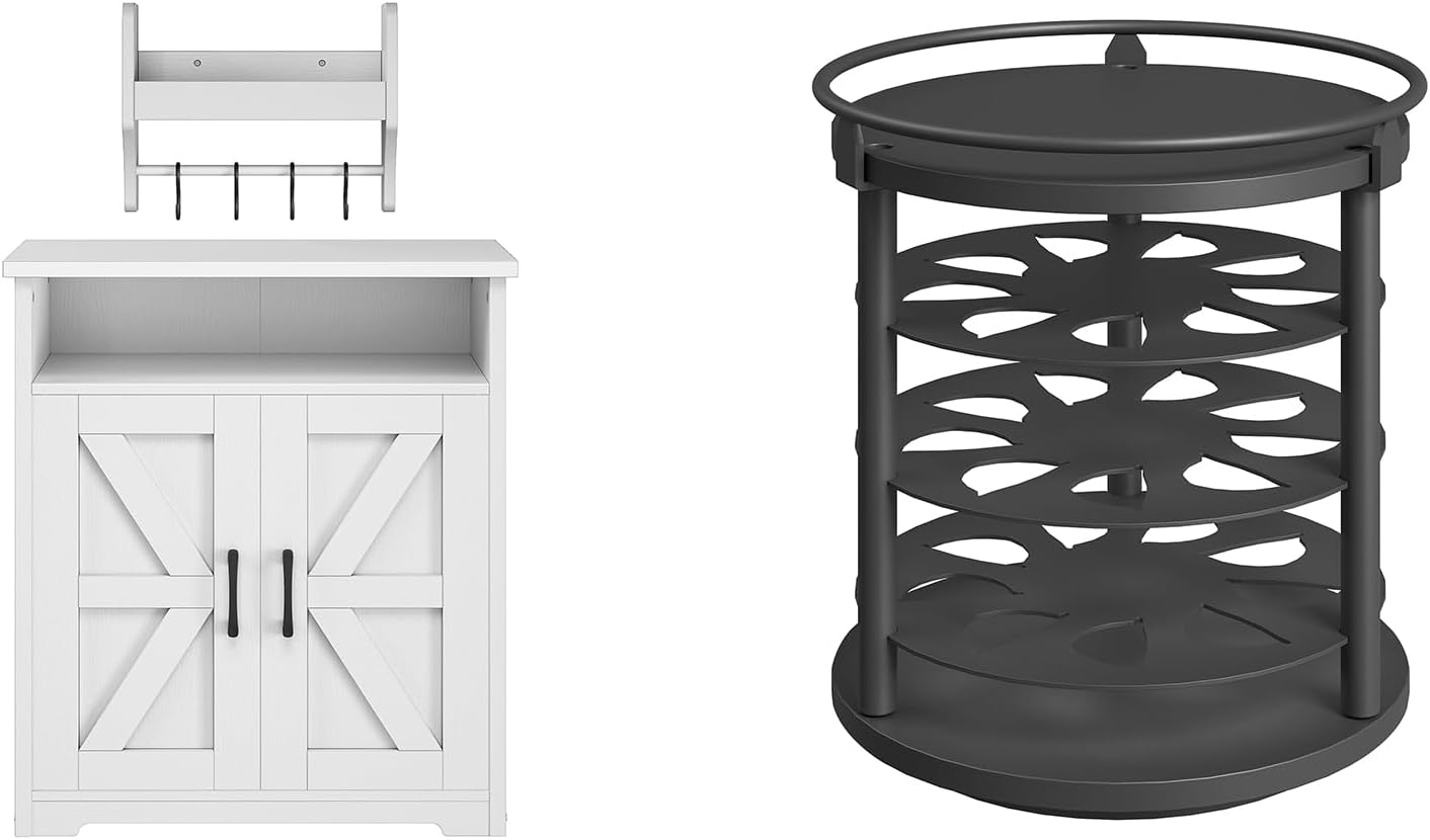 Coffee Bar Cabinet, Kitchen Island with Storage, Coffee Pod Holder, Rotating Pod Holder for Vertuo, KF22WT-KH03BB