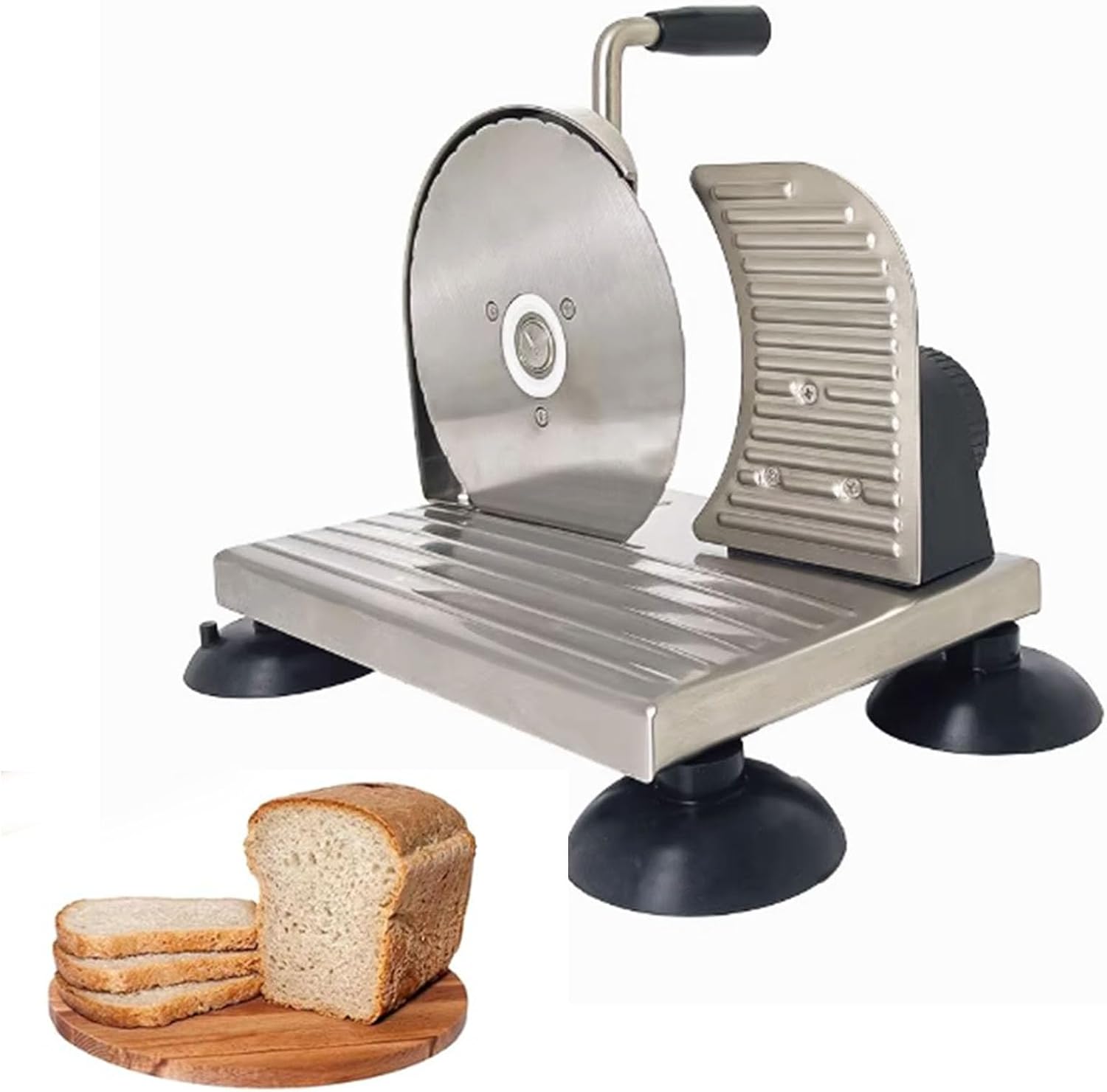 Stainless Steel Versatile Hand-Crank Slicer,Adjustable Thickness, Evenly Slicing, Hand Bread Slicer with Scale Line and Suction Cup for Kitchen and Supermarkets