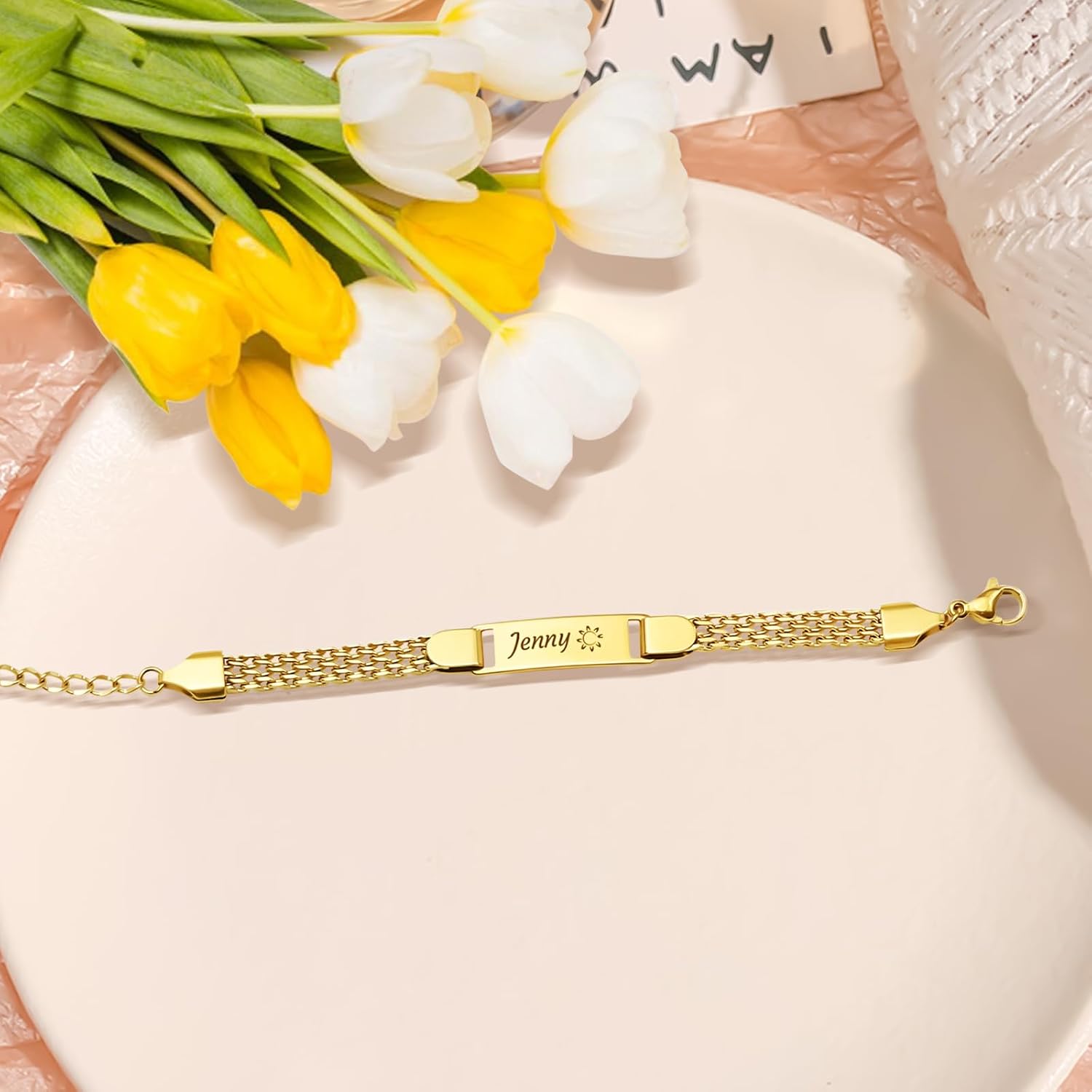 Personalized Baby Bracelet, Adjustable Size Stainless Steel Bracelet, Custom Name Text Birth Date, for Newborn Kids Toddlers
