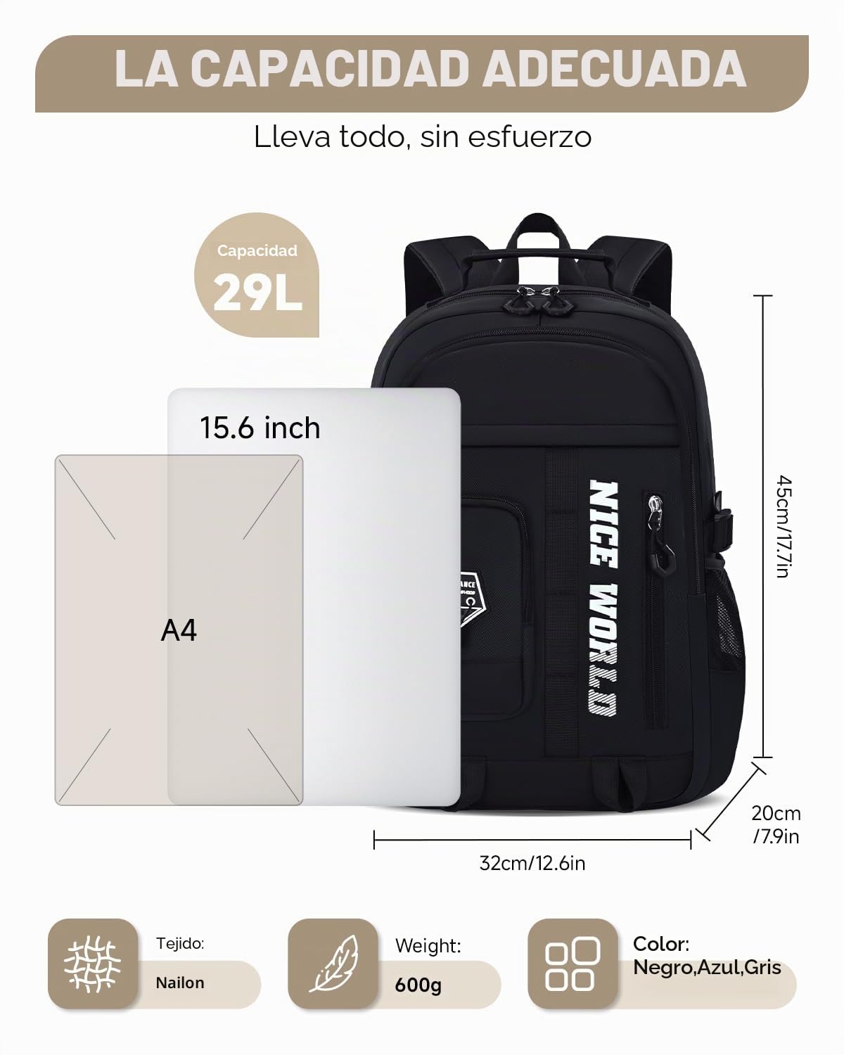 Amythe Mochila Escolar Niño Adolescente, Ligera Grande Negro