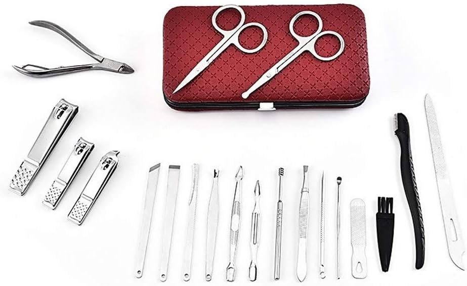 Travel Mini Nail Set 20pcs/Set Stainless Steel Nail Trimming Tool Nail Clippers Set Beauty Scissors Manicure Pedicure Nail Clippers Kit Portable Travel Beauty kit (Color : E Blue, Size : Free) (Wi