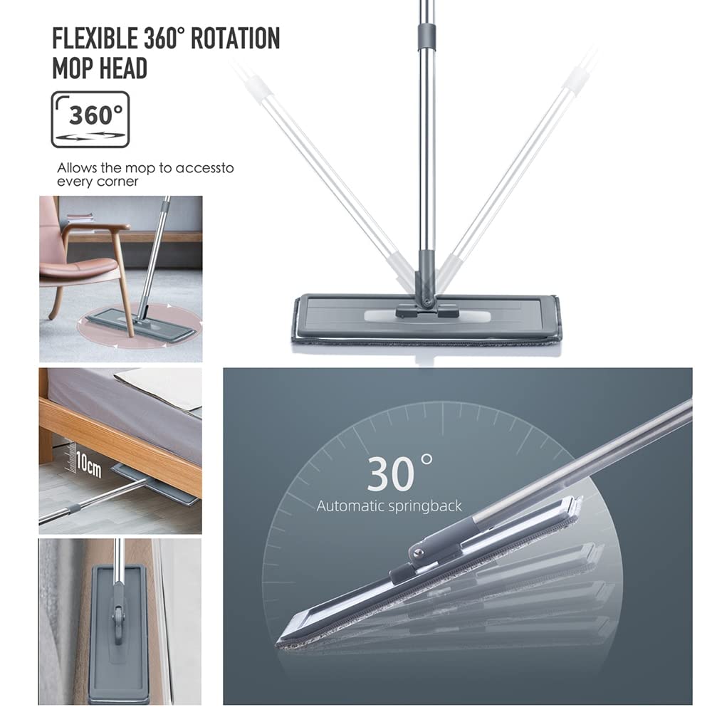 fregona Mop Squeeze Plana con Cubo rotación de 360 ​​Grados Libre de Lavado de Manos Limpieza del Piso Fregona Microfibra Mat for seco y húmedo mop (Color : DR-FE09)
