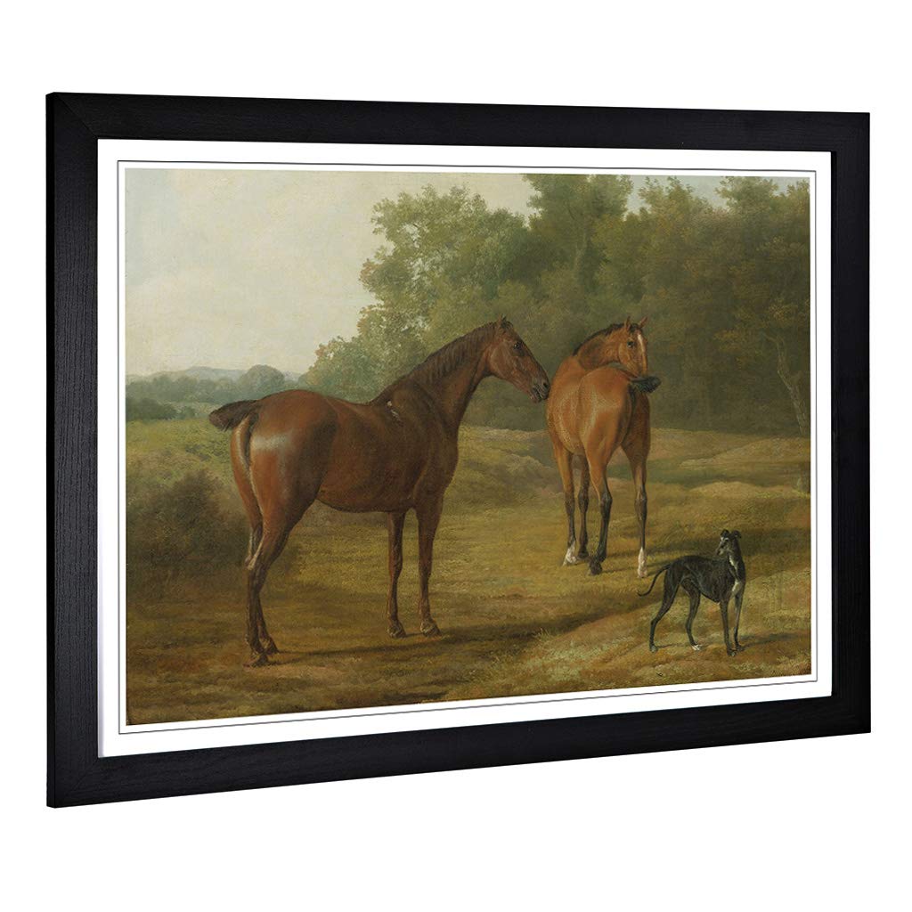 Big Box Art Framed Print of Jacques-Laurent Agasse Horses and Hound Design | Wall Art Picture | Home Decor for Kitchen, Living Room, Bedroom, Hallway, Black, A2 / 24.5x18 Inch / 62x45cm