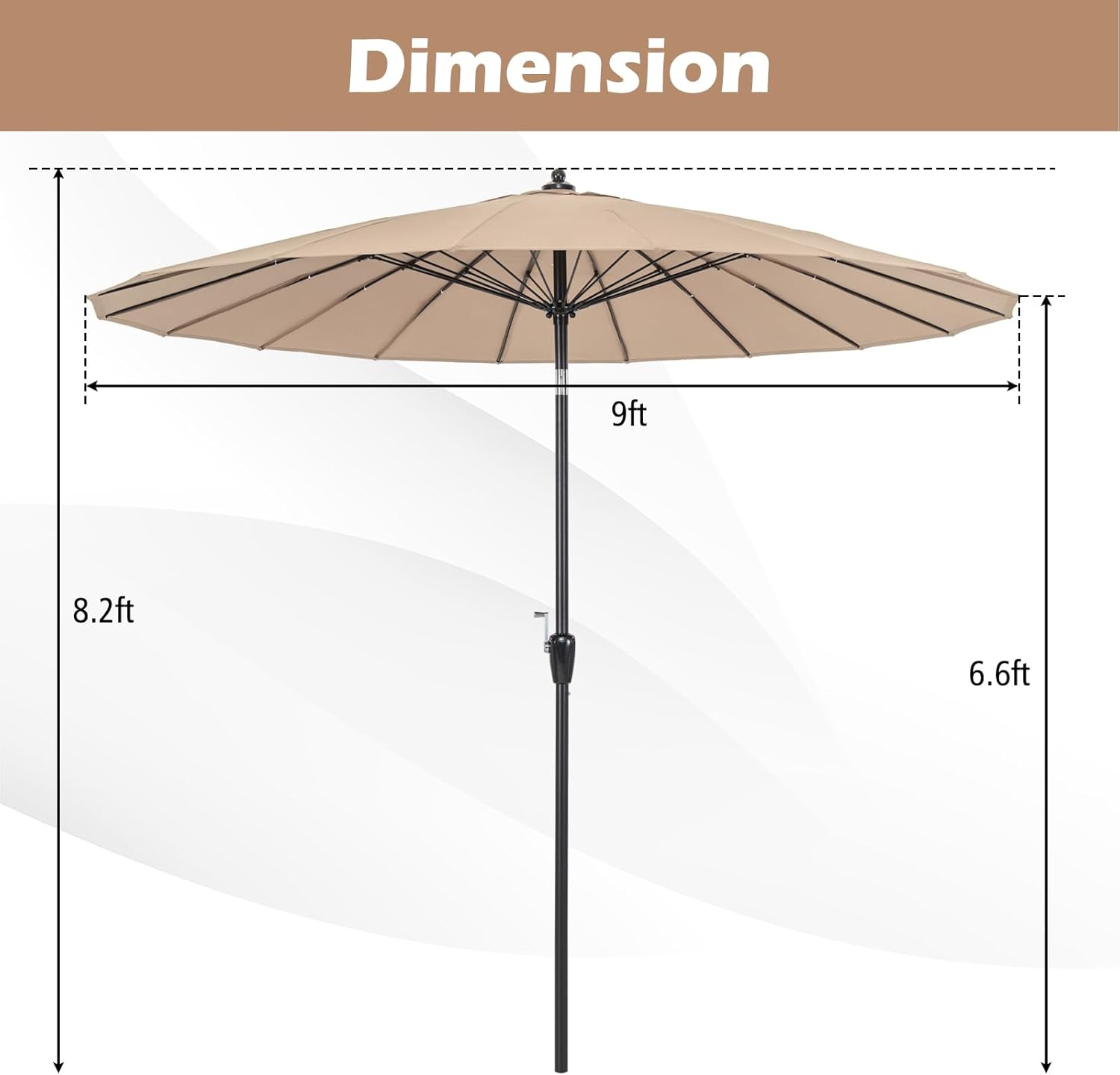 Tangkula 9FT Round Patio Umbrella, Outdoor Market Umbrella with 18 Fiberglass Ribs, Push Button Tilt, Crank, Fade-resistant Canopy & Ventilation, Aluminum Table Umbrella for Backyard, Pool (Tan)