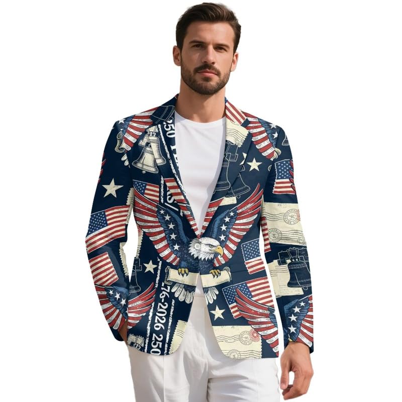 Xarleslyna Men's Patriotic 250 Years American Blazer, USA 250th