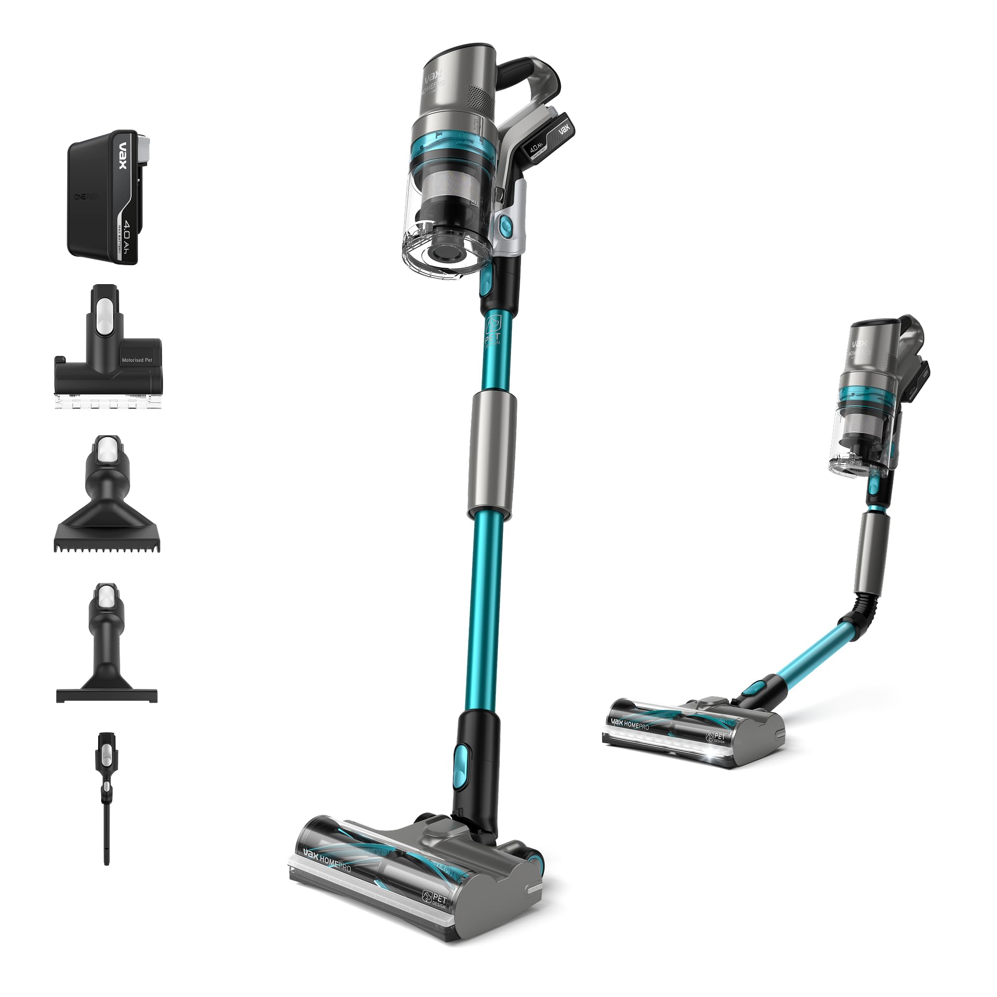 Vax HomePro Pet-Design Cordless Stick Vacuum Cleaner, Powerful, Bagless Handheld, up to 45 Minutes Runtime, Home and Car Tool Attachments, Battery, Charger, 360W, 3.56kg, Graphite/Teal, CLSV-HPPC