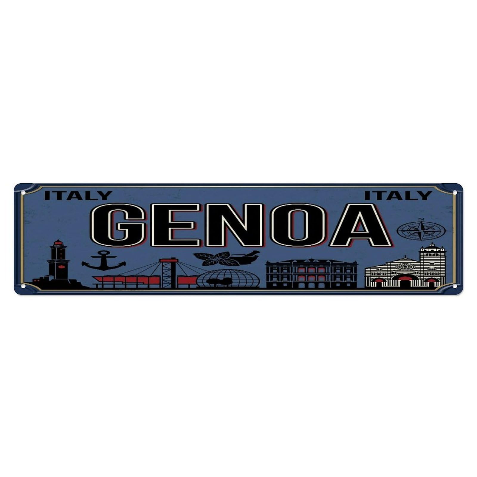 Tgrcjimh Style Metal Tin Sign Vintage Travel Genoa Italy Port Lighthouse