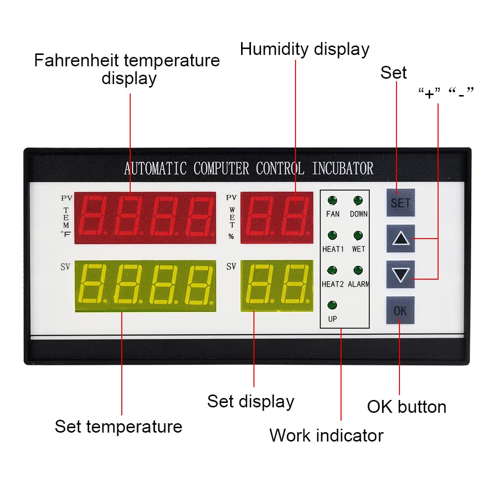 Termostato controlador de temperatura Fahrenheit AC 100 V ~ 240 V Sistema de control automático completo Máquina incubadora de huevos con sonda de sensor de temperatura y humedad