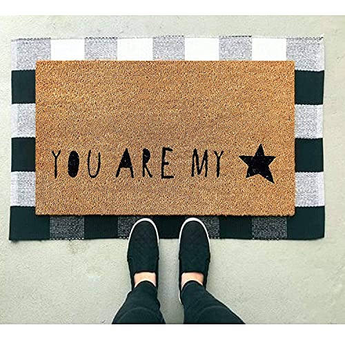 Image of Onlymat You are My Star Printed Anti-Slip Doormat (Black, Brown) Rectangular Shaped Entryway Rug Natural Coir Material with PVC Backing for Outdoor Entrance Home Multipurpose Mats Floor Door Hall Drawing Room Living Room (75cm x 45cm)