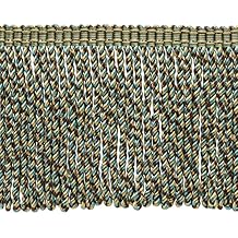 DECOPRO 6" 15cm Bullion Fringe Trim with Fancy Woven Gimp Header BFMLT6WVN-RN Topaz Beige Multicolor #PR24 Gold Beige Chocolate Brown Sky Blue 18 Yards 54 ft/16.5m - PR24