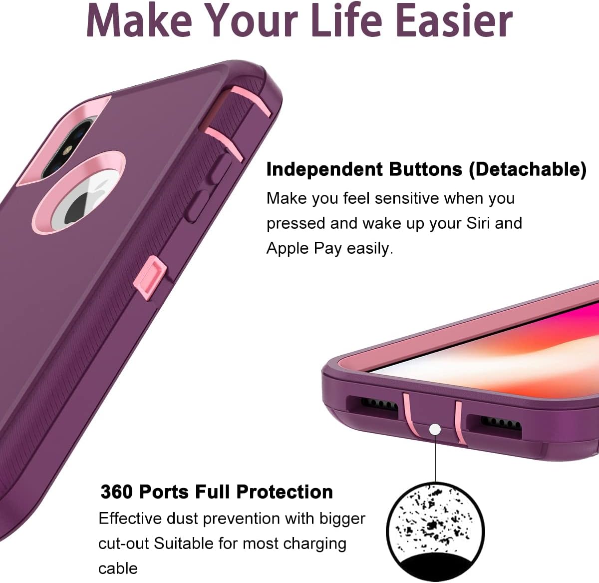 I-HONVA for iPhone Xs Case, iPhone X Case Shockproof Dust/Drop Proof 3-Layer Full Body Protection [Without Screen Protector] Rugged Heavy Duty Durable Cover Case for Apple iPhone Xs/X 5.8, Purple