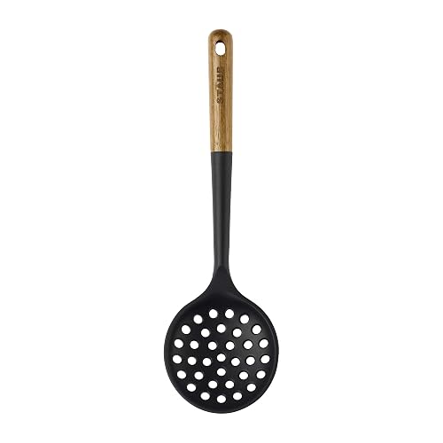 Staub Silicone with Wood Handle Cooking Utensil, Skimming Ladle - Matte Black - Skimmer Spoon - 1 Pack