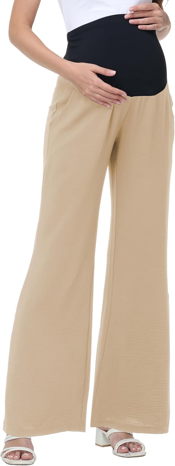 Women's Maternity Pants Wide Leg High Waist Casual Palazzo Beach Pants Comfy Pregnancy Trousers