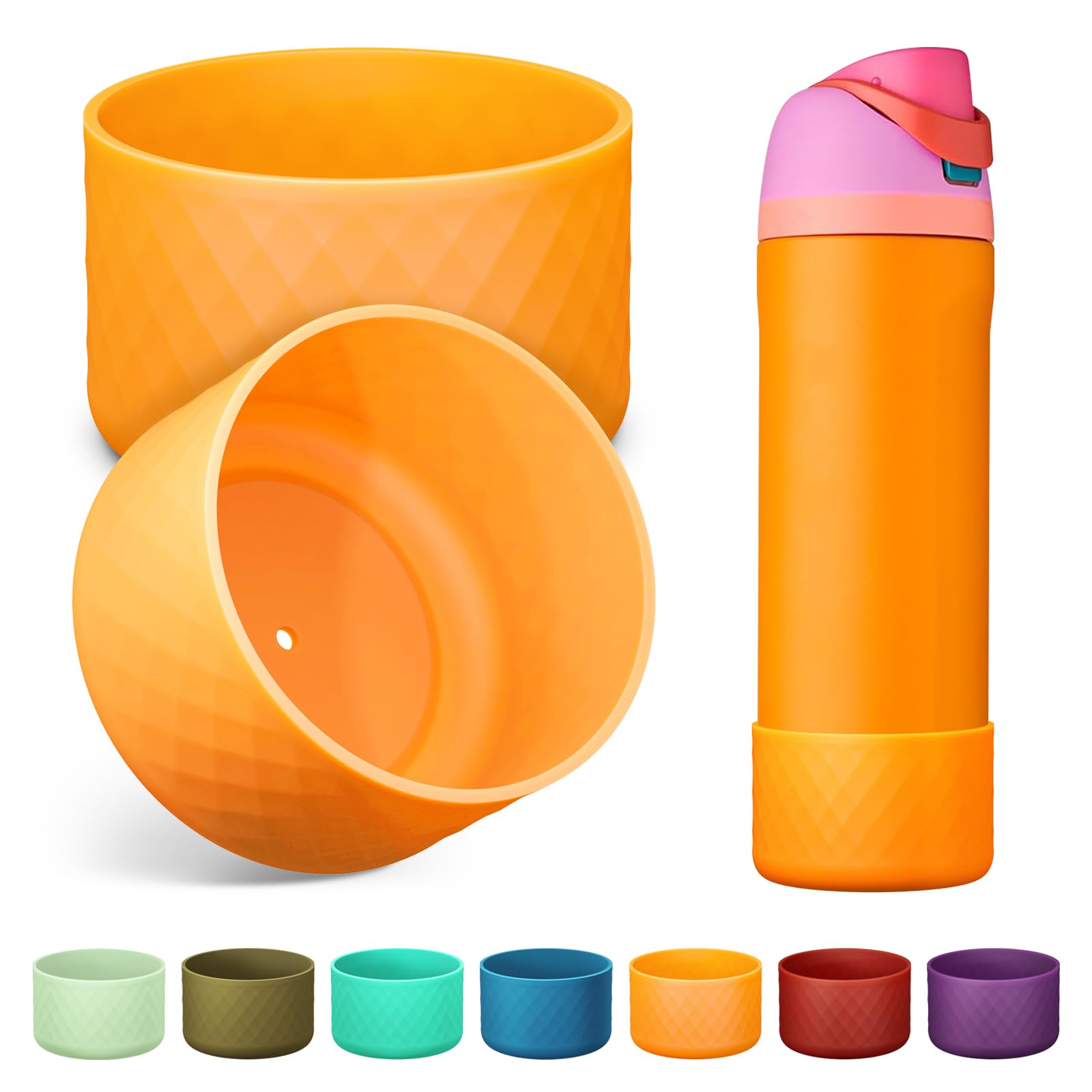 Alwenid 2PCS Silicone Water Bottle Boot for Owala 24 Oz, Anti-Slip Protective Sleeve Bottom Bumper Protector for FreeSip, Twist, and Flip Stainless Steel Water Bottles (Orange) — image 1