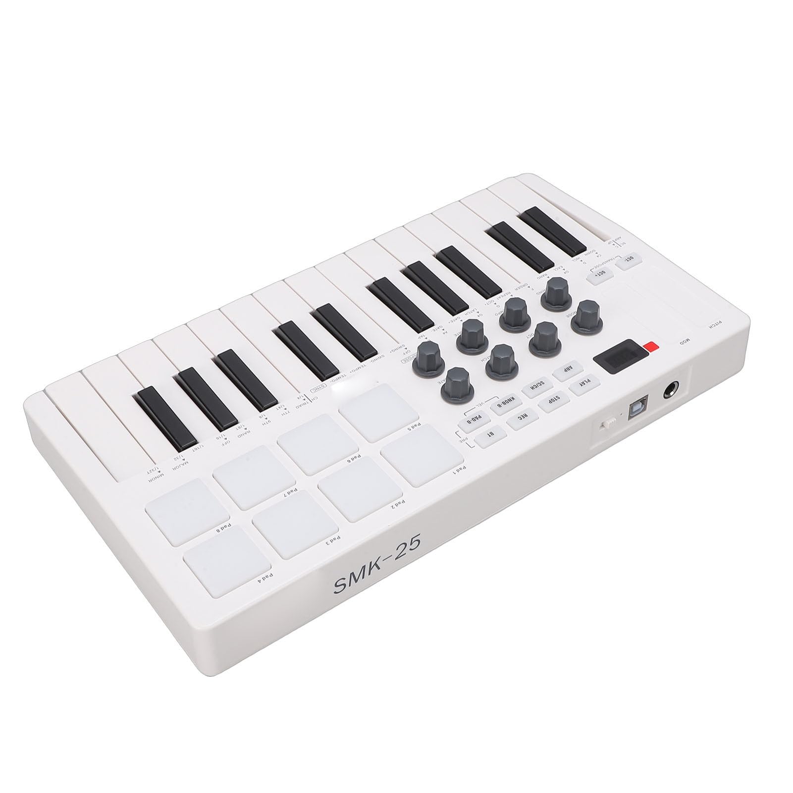 Focket Controlador MIDI USB, 25 Teclas 8 Perillas Portátil con Conexión Inalámbrica Bluetooth, Teclado Musical con 8 Pads de Batería Retroiluminados para Grabación por Computadora Producción Musical