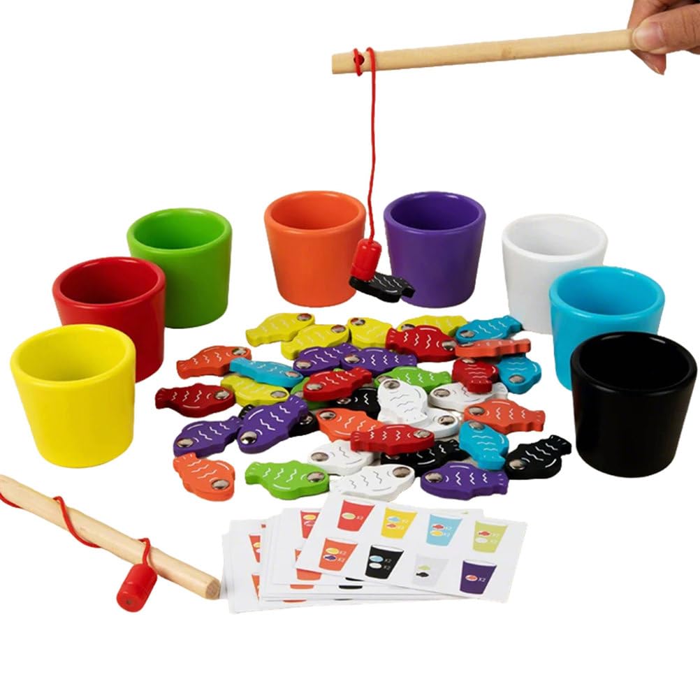 ttnmrc Montessori Magnetic Wooden Fishing Game with Color Sorting Cups