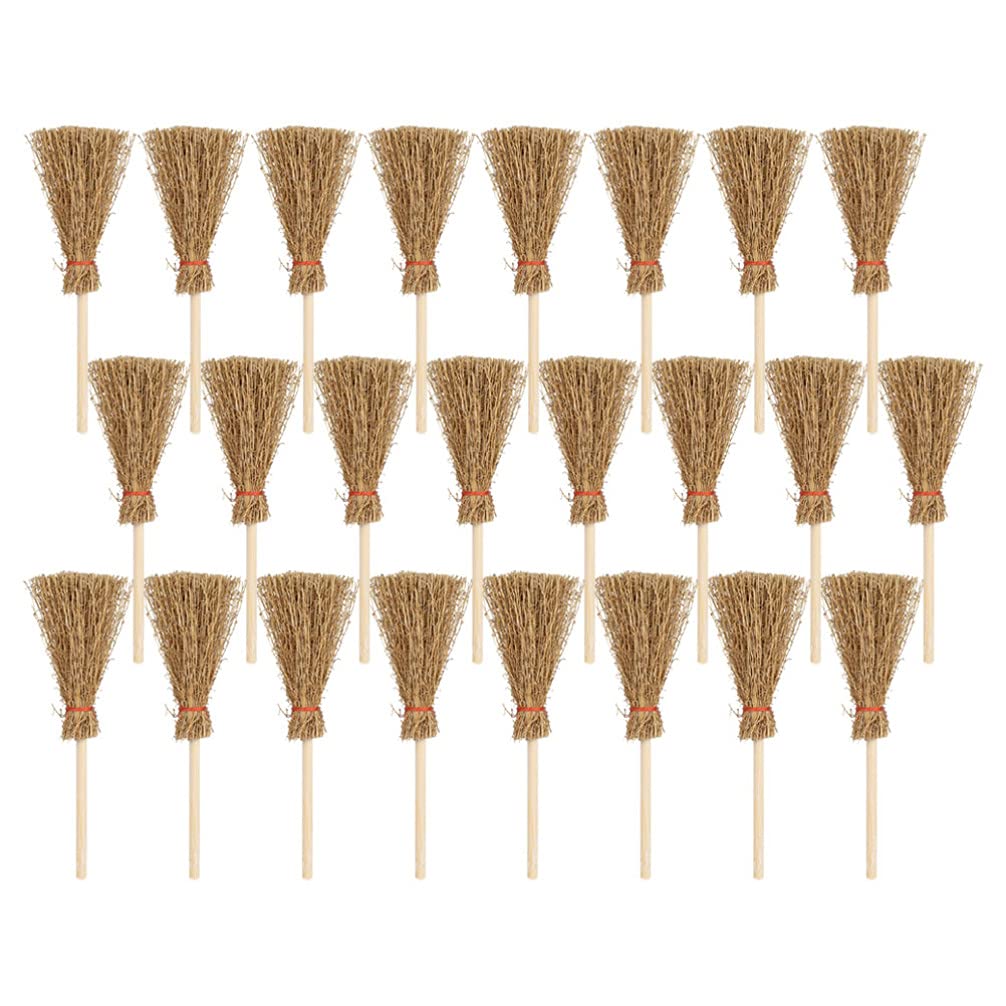 HEALLILY 24pcs Mini Broom Ornament Mini Natural Craft Brooms Hanging Broom Toy with Red Rope Straw for Kitchen Garden Miniature Doll House Party Decor-image-42