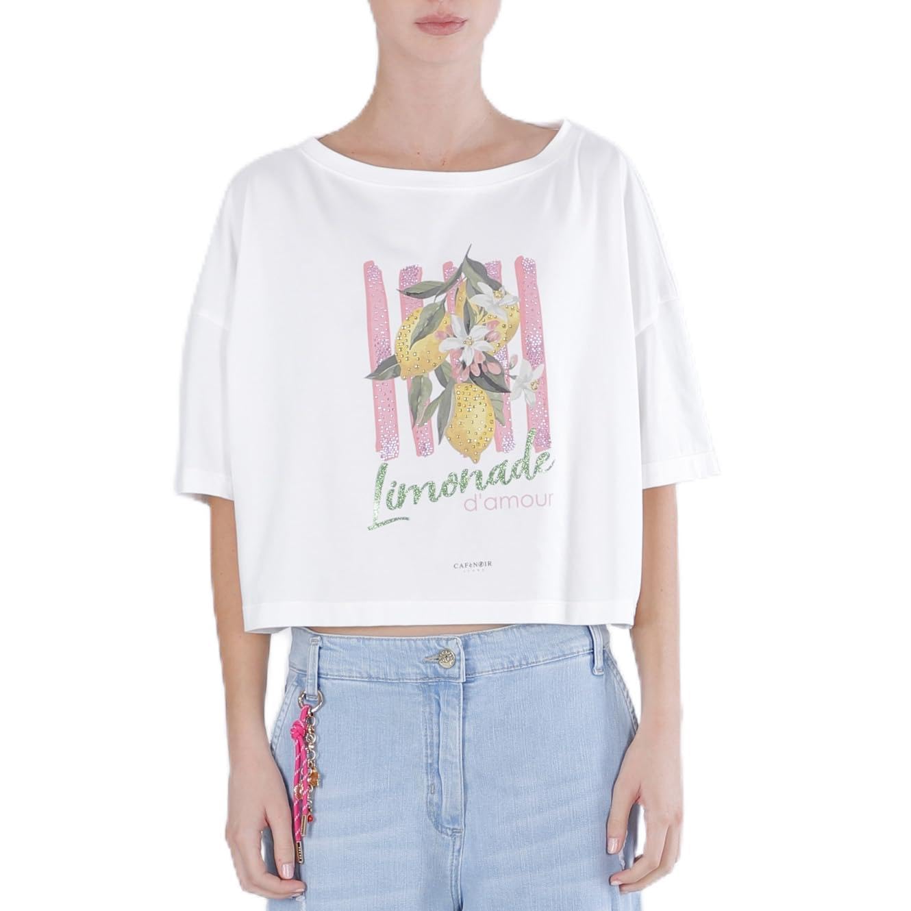 CAFèNOIR - Camiseta con estampado y texto limonade d'amour, camiseta de algodón, para mujer, color off white