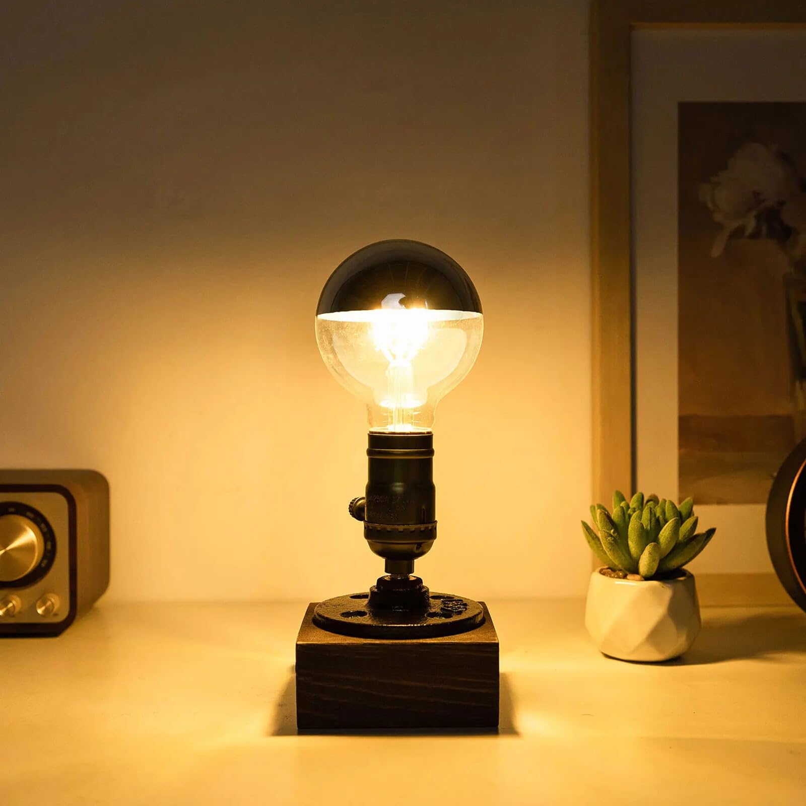 Bombillas LED G80 de espejo plateadas E27 7 W estilo retro Edison 2700 K blanco cálido con tapa plateada y medio cromado (paquete de 6)