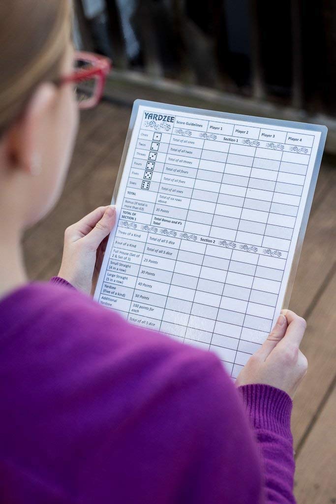 Yardzee Score Cards with Rules on the Back, Laminated Yardzee Score