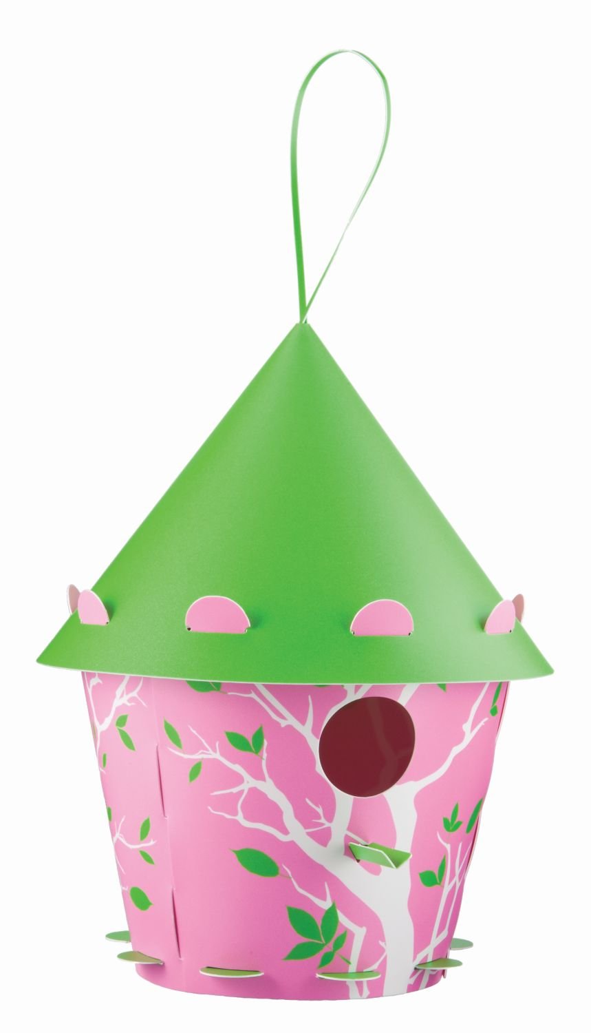 Bird House, Cone Pink/Green Branch