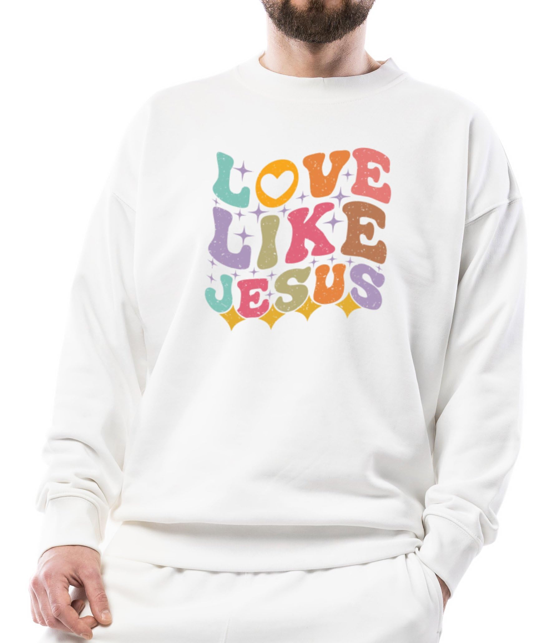 seek buy love Inspirational Love Like Jesus Unisex T-Shirt, Colorful Retro Christian Graphic Tee, Faith Based Positive Message Shirt-picture-22
