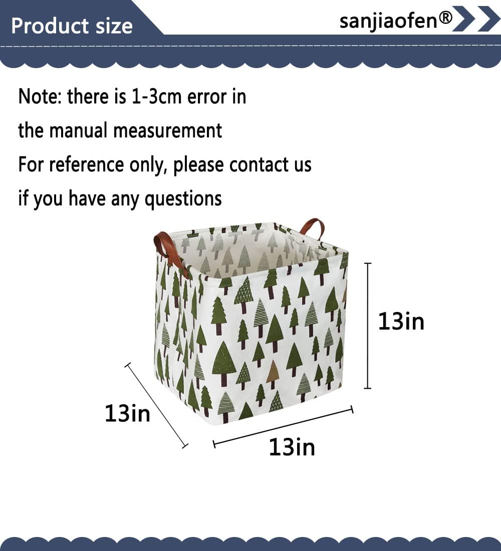 Square Woodland Storage bin, Nursery Basket,Collapsible Green Storage Box with Handles for Nursery Storage. (Square Tree)