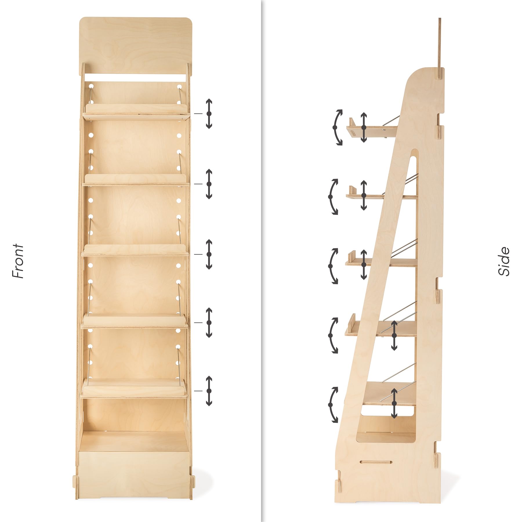 Espositore in Legno, da Terra, Regolabile, Inclinazione e Altezza Ripiani Variabile, Espositori per Negozi, Alimentari, Farmacie, Cartolerie, Ferramenta, Librerie (Adapti - L.40cm)