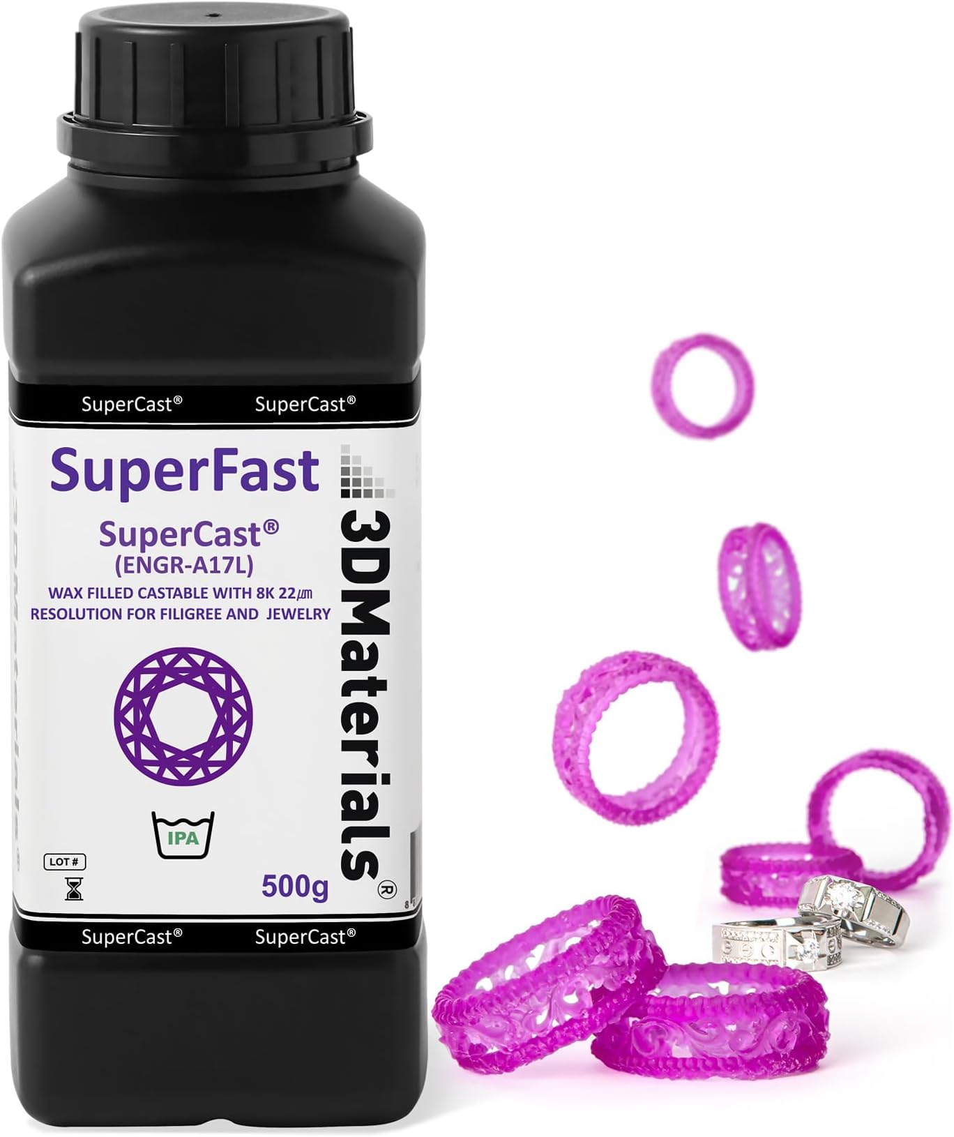SuperCast 8K 3D Printer Resin Wax Filled for Ultrafine Filigree, Jewelry, and Metal Casting, Made in Korea by 3DMaterials (500g)