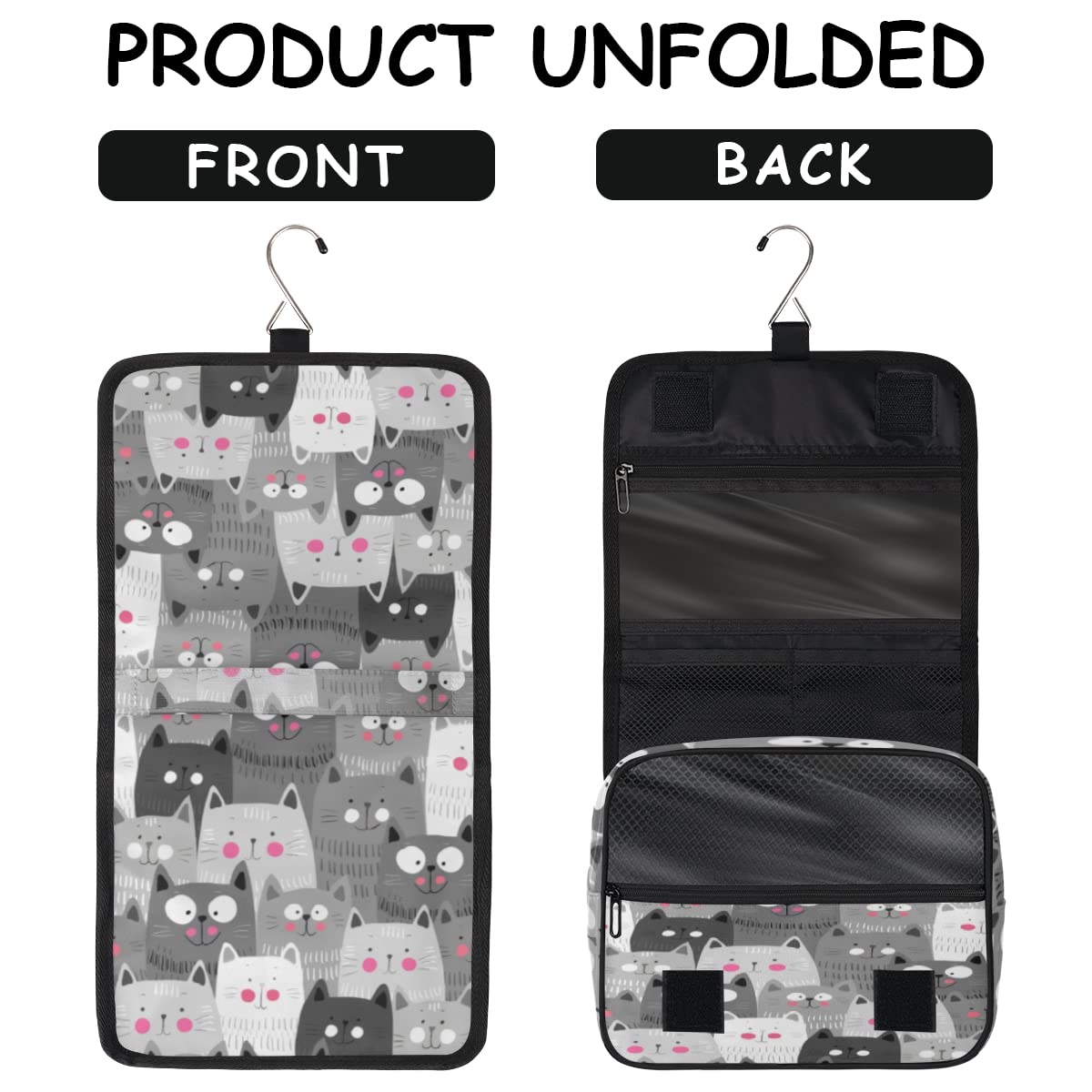 Uroczy kotek Caeroon Podróżna kosmetyczka Zwierzę Mycie Torba Unisex Wiszące przybory toaletowe Kosmetyczka Organizer do makijażu, wielobarwny, Jeden rozmiar