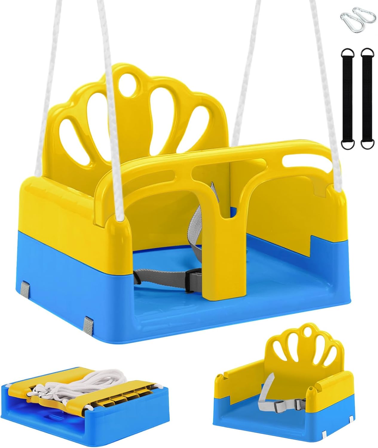 Toddler Swing Seat, Baby Swing with Safety Harness, Adjustable, Foldable, Yellow