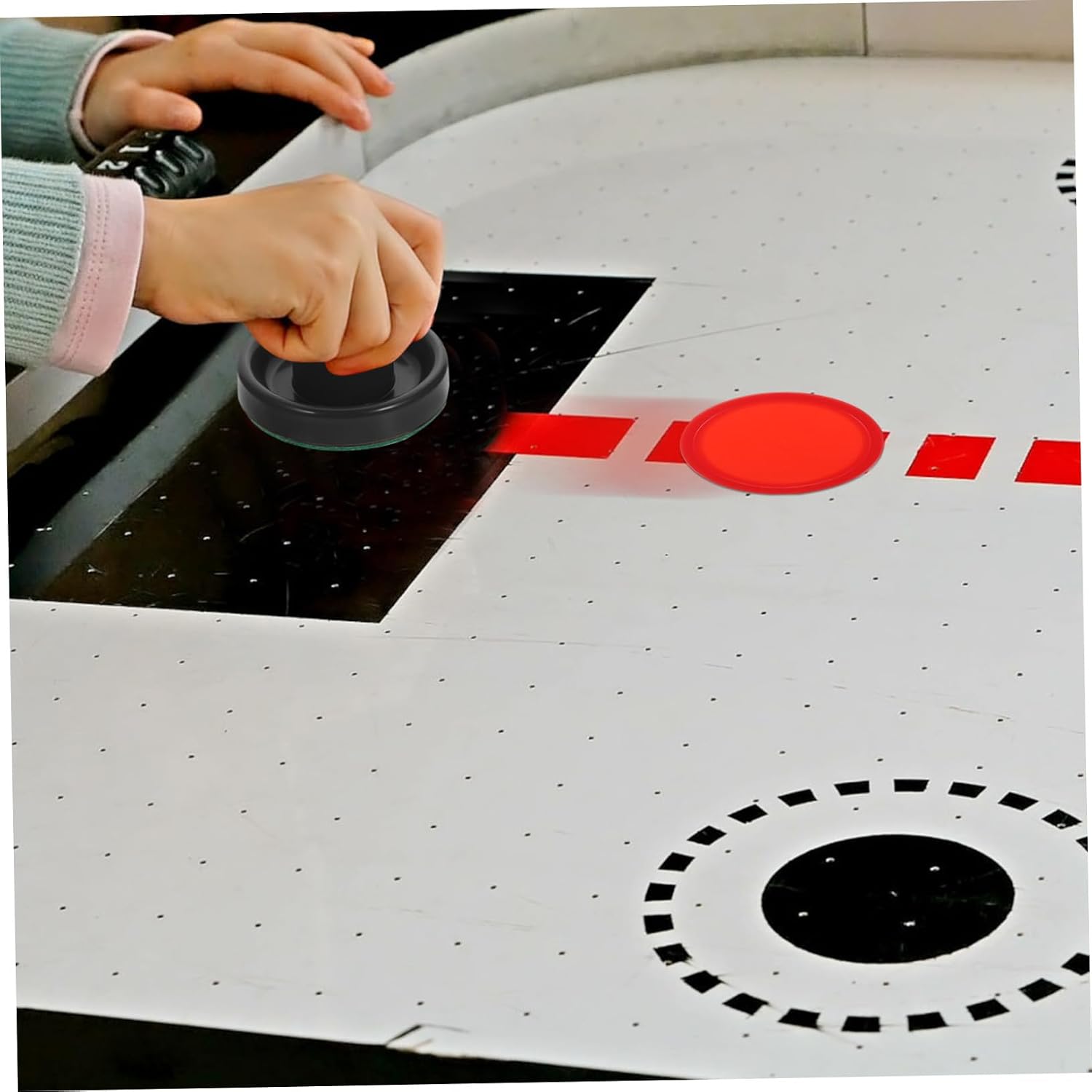 Air Hockey Table Accessories Replacement Pucks and Pushers for Game Tables Strikers with Red Pucks and Cloth Covers for Family Fun