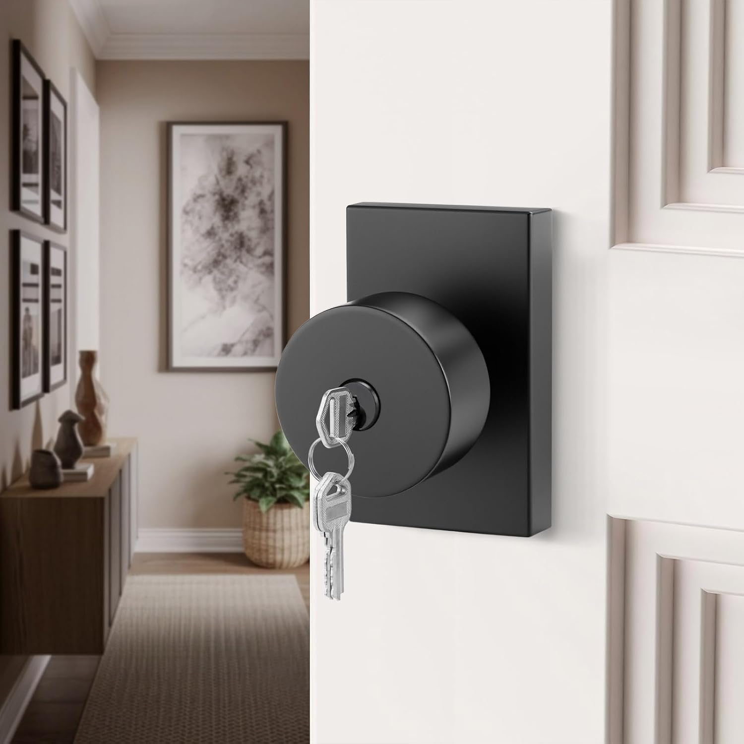 Matte Black Door Knobs with Lock and Key, Keyed Alike Door Knobs Exterior/Interior, Black Entry Door Lock for Front Door, 1 Pack